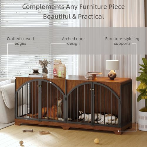 78" Farmhouse Dog Crate Furniture for 2 Large Dogs, view 4