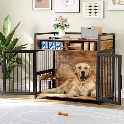48 in Wooden Dog Crate Furniture with 2 Drawers Storage, view 7