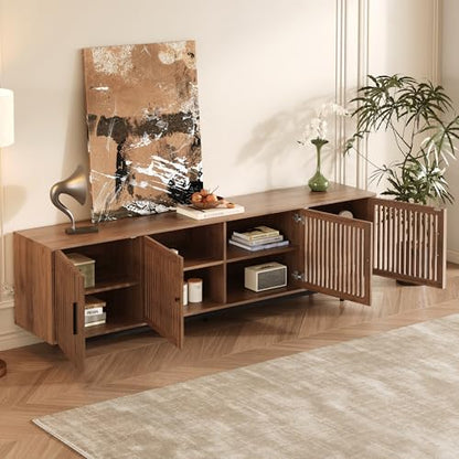 Marzzi 78" Mid-Century TV Stand with Slatted Doors for 75-85 Inch TVs, view 4
