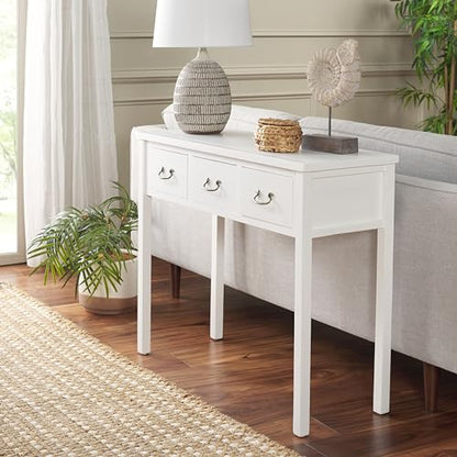 SAFAVIEH Home Collection – Cindy White Console Table with Three Drawers, French Farmhouse Storage Console, Tapered Leg Design (AMH6568C)