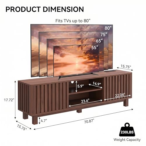 70 Inch Walnut Fluted TV Stand for 80 Inch TVs, view 3
