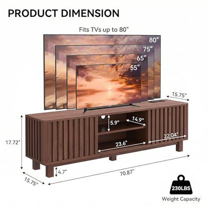 70 Inch Walnut Fluted TV Stand for 80 Inch TVs, view 3