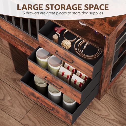 68.9" Double Dog Crate Furniture, Dog Crate for 2 Dogs Brown, view 4
