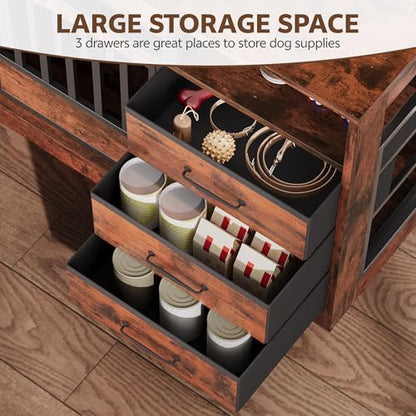 68.9" Double Dog Crate Furniture, Dog Crate for 2 Dogs Brown, view 4