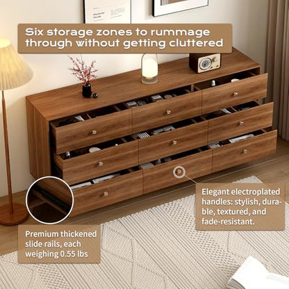 Dresser for Bedroom, 63 Inch 6 Drawer Wooden Chest of Drawers, view 5