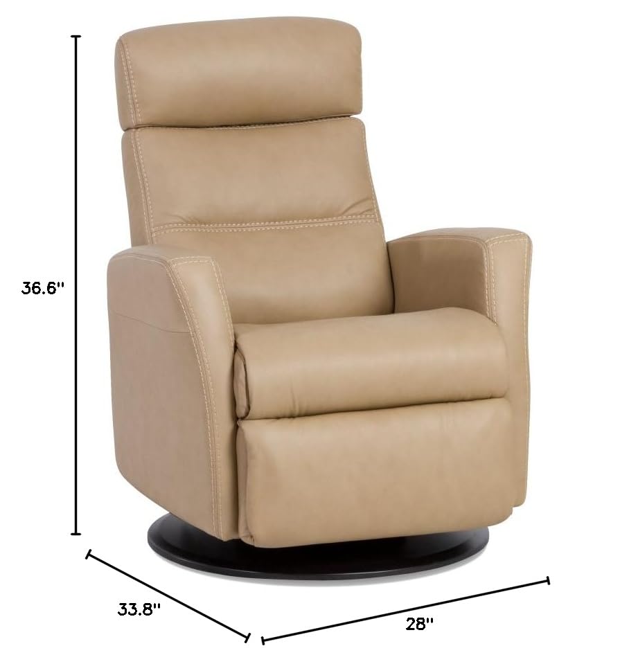 IMG Divani RM 125 Small Glider Relaxer Rocking Recliner Swivel Chair - Trend Sand Leather Power Recline - Adjustable Headres