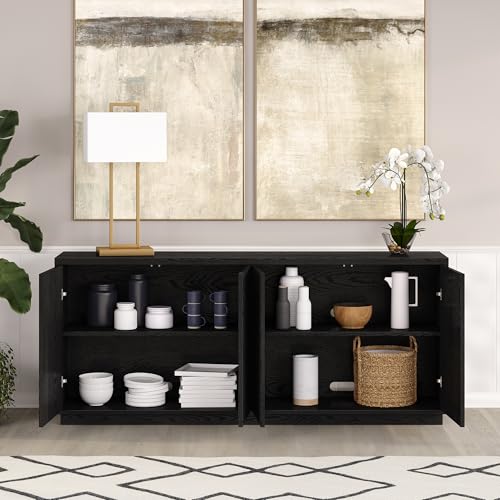 Henn&Hart 68" Fluted Modern Sideboard Buffet Cabinet, Natural Black, view 7