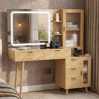 49" Wooden Vanity Desk with Mirror and Lights, view 2