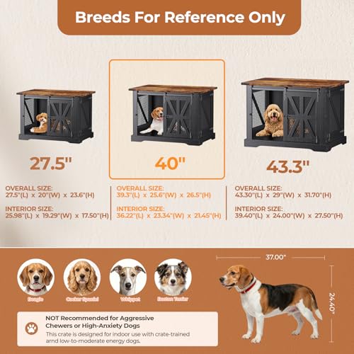 40" Farmhouse Dog Crate Furniture for Medium Dogs Up to 45 lb, view 4