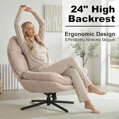 24" High Back Swivel Accent Chair for Living Room, Swivel Tilt Accent Chair, Comfy Reading Chair Oversized, Slightly Rocking Upholstered Armchair, Ergonomic Soft Fabric Modern Chair, Beige