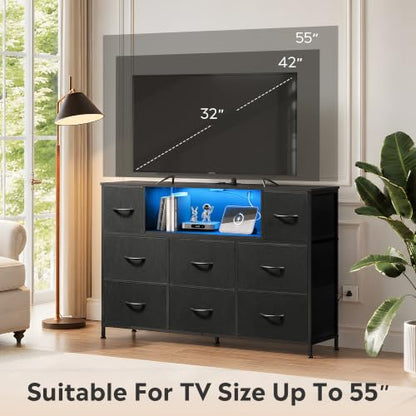 LED TV Stand for 55 Inch TV, 8 Drawers, Black, view 5