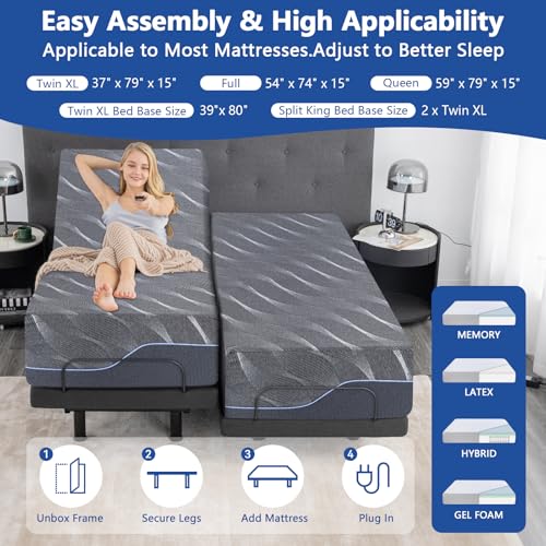 Adjustable bed frame with grey memory foam mattress, thickened foam legs, view 7