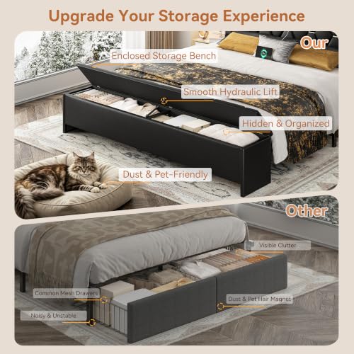 King Size Bed Frame and Headboard & Storage Drawers, PU Leather, view 5