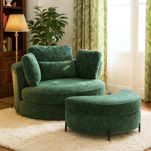 49.6''W Oversized Swivel Barrel Chair with Storage Ottoman, view 2