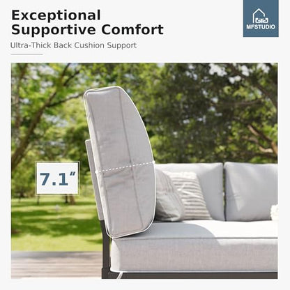 4 Pieces Outdoor Sectional with Cushion, Metal L-Shaped Outdoor Patio Furniture Set with Side Table, Modular Patio Conversation Set, Modern Backyard Furniture for Deck,Garden