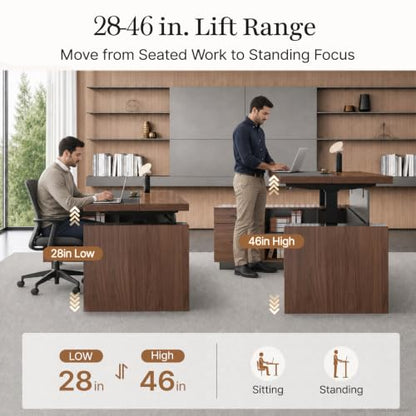 71 Inch L Shaped Executive Standing Desk with Drawers, view 5