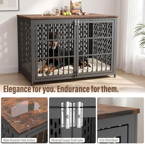 Heavy Duty Dog Crate Furniture 48 Inch, Decorative Dog Cage, Rustic Brown, view 4