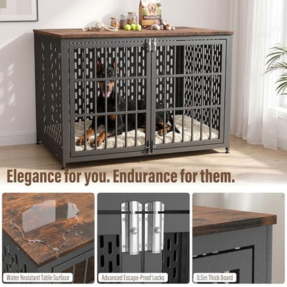 Heavy Duty Dog Crate Furniture 48 Inch, Decorative Dog Cage, Rustic Brown, view 4