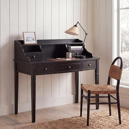 SAFAVIEH Furniture - Landon 5-Drawer Writing Desk - Black - Solid Wood - Classic Hutch Design - Ideal for Home Office, Living Room, Den, 36.2"W x 19.1"D x 40.5"H (AMH6516B)