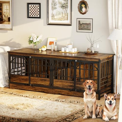 86" Double Dog Crate with Divider, Cognac Brown, view 5