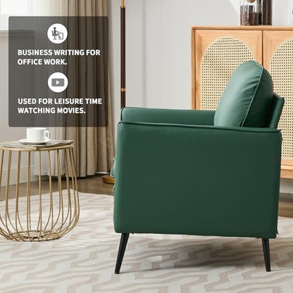 Modern Faux Leather Chair Set of 2, Oversized Arm Chair for Living Room, Mid-Century Accent Sofa for Bedroom Comfy, Upholstered Single Sofa Readingchair for Waiting Room and conference room,Green