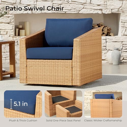 CHITA 5 Pieces Swivel Wicker Patio Furniture Set, Outdoor Conversation Set | All-weather Resin Wicker, 360° Swivel Chairs, 5.1" Thick Cushion, Olefin Covers, Steel Frame, 350 Lb Chair Capacity