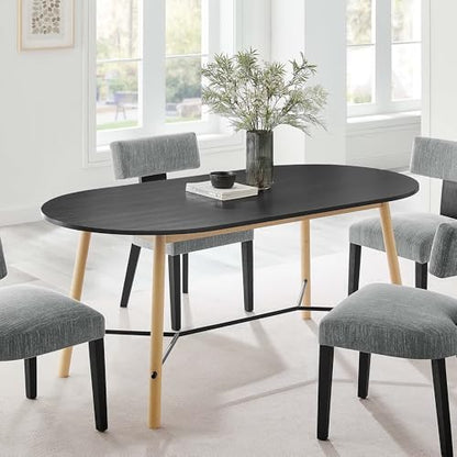 Infuse 71Inch Dining Table Oak Grain Accent Solid Wood Black Finish Modern Kitchen Room Entertaining Home Furniture Quality Stylish Elegant Durable Refined Versatile