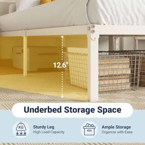 King Size Bed Frame, 14 inch Metal Beds with Storage Space, Beige, view 7