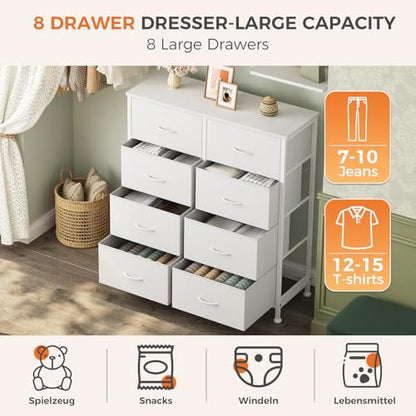 8 Drawer Fabric White Dresser for Bedroom, Tall Double Dresser, view 5
