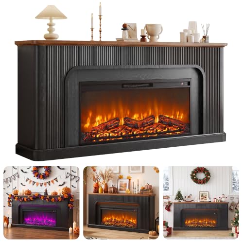 70'' Wooden Electric Fireplace TV Stand with Fireplace, view 2