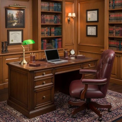 Ashford & Sons 62" Solid Hardwood Executive Desk, Tuscan Brown Finish, view 3