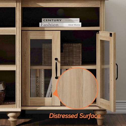 Farmhouse TV Stand for TVs Up to 75 inch, TV Cabinet with Glass Door and Shelf, view 8