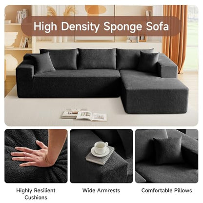 103” L Shaped Cloud Sectional Boneless Couches for Living Room, Modern Modular Sofa Couch with Chaise, Comfy Deep Seat Living Room Furniture Set, No Assembly, Black