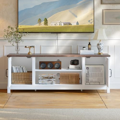 54" Farmhouse TV Stand with Storage Cabinet and Open Shelves, view 7