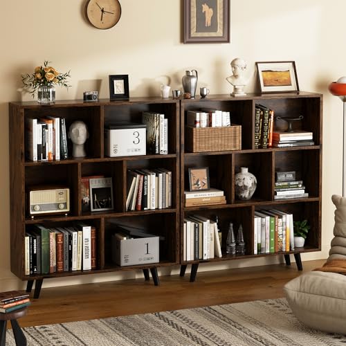 Cube Storage Organizer, 3 Tier Mid-Century Bookcase with Legs Cubeicals Retro Wood Organizer Storage Bookcase, Freestanding Open Book Shelves for Bedroom,Living Room,Office(Brown)