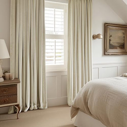 Heritage Plush Velvet Curtains 96 Inches Long Room Darkening Curtains for Bedroom & Living Room 50W x 96L, (1 Panel), Au Lait Creme