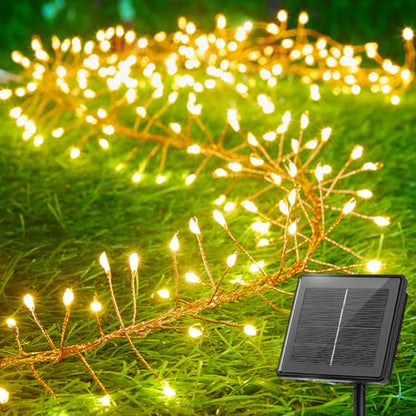 120LED 10FT Solar Fairy Lights Outside Waterproof, 8 Lighting Modes IP65 Outdoor Solar String Lights Outdoor Waterproof Firecracker Twinkle Light for Patio Yard Garden Party Decorations, Warm White