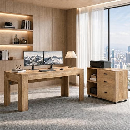 Tribesigns L Shaped Executive Desk with Drawers,Light Brown, view 4