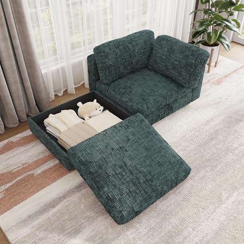 Comfy Chenille Upholstered Reversible Storage Chaise Lounge Indoor for Living, view 4