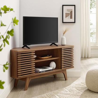 Render Mid-Century Modern Low Profile Corner Media TV Stand in Wal, 15 x 46 x 23, view 3