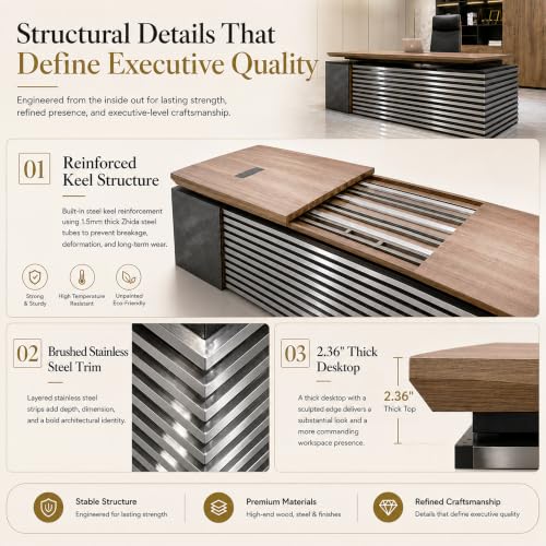 86.61In L Shaped Executive Standing Desk with Drawers, view 6