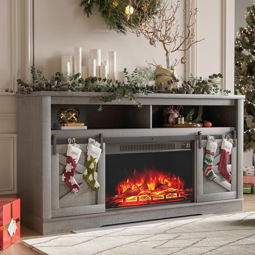 Farmhouse Fireplace TV Stand for TVs up to 65 Inch,Rustic Gray, view 8