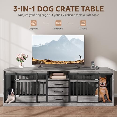 86.6" Dog Cage for 2 Medium Dogs, Double Dog Crate Furniture, view 3