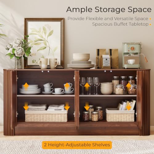 63" Fluted Sideboard Cabinet, Modern Buffet Cabinet with Storage, Walnut, view 5
