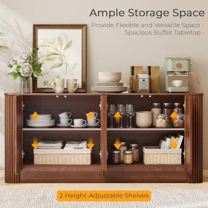 63" Fluted Sideboard Cabinet, Modern Buffet Cabinet with Storage, Walnut, view 5