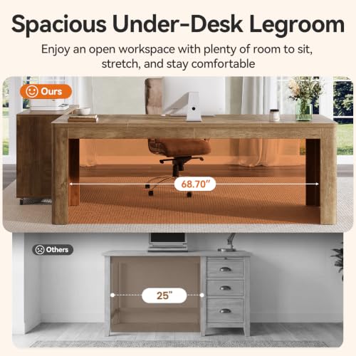 78" L-Shaped Executive Desk with Modular Rolling File Cabinet, view 6