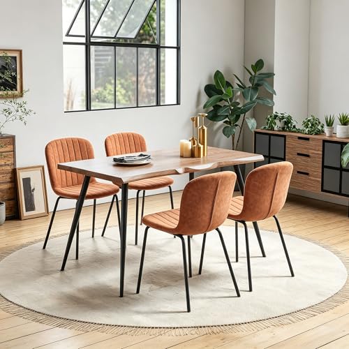 Kitchen Table and Chairs Set-5 PCS Dining Room Table Set for 4 Person, Engineered Wood Table with Irregular Tabletop, 4 Ergonomic Dining Chairs Upholstered Kitchen Chairs