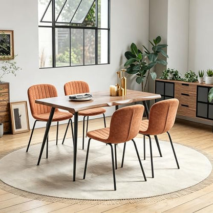 Kitchen Table and Chairs Set-5 PCS Dining Room Table Set for 4 Person, Engineered Wood Table with Irregular Tabletop, 4 Ergonomic Dining Chairs Upholstered Kitchen Chairs