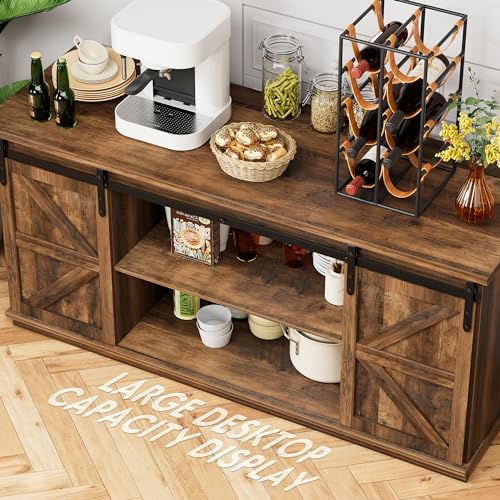 Farmhouse Sideboard Buffet Cabinet, Coffee Bar Storage with Sliding Barn Doors, view 5