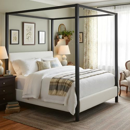LUMISOL Queen Size Metal Canopy Bed with Upholstered Headboard, view 2